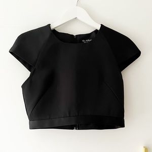 MISS Selfridge Black Satin Crop Top